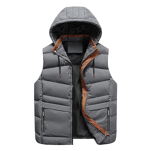 Generic Outdoor Weste Herren Leichte Puffer Winter Arbeitsweste Übergrößen Mit Stehkragen Pufferweste Sport Fleece Weste Gilet Ärmellose Steppweste Männer Jacket Grau 6XL von uxxnjfg