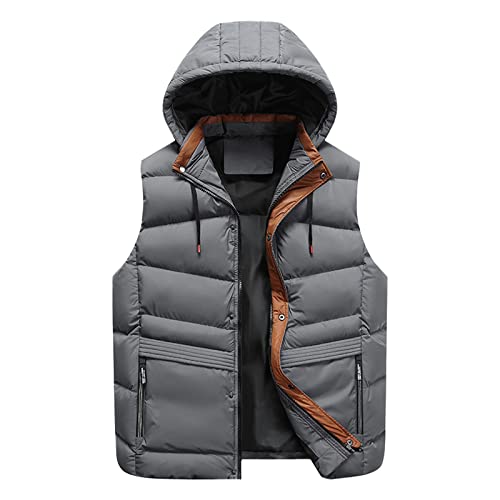 Generic Outdoor Weste Herren Leichte Puffer Winter Arbeitsweste Übergrößen Mit Stehkragen Pufferweste Sport Fleece Weste Gilet Ärmellose Steppweste Männer Jacket Grau 6XL von uxxnjfg