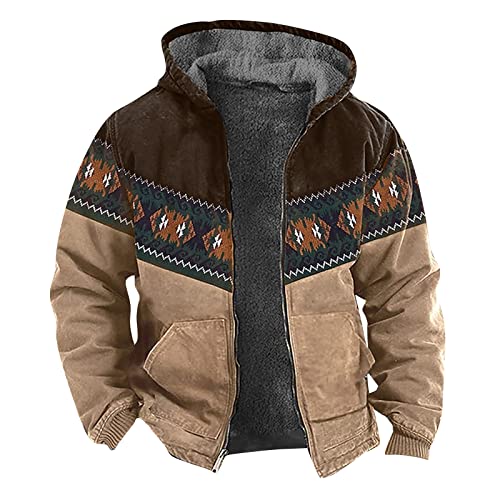 Generic Pullover Herren Mit Kapuze Casual Fleece Winterjacke Vintage Festliche Sweatshirt Zip Up Outdoor Arbeitsjacke Herbstjacke Trainingspullover Herren Clothing Weihnachts Khaki XL von uxxnjfg