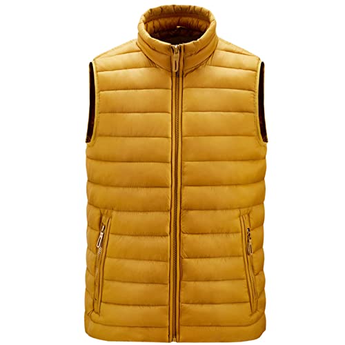 Generic Steppweste Herren Leichte Puffer Winter Arbeitsweste Sport Mit Stehkragen Pufferweste Übergrößen Fleece Weste Gilet Ärmellose Sportweste Männer Jacket Gelb 6XL von uxxnjfg