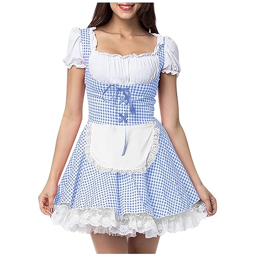 Generic Trachtenbluse Damen Dirndl, Oktoberfest Damen Outfit, Herbst Outfit, Trachtenkleid Maid Dress Sexy Fairy Princess Kostüm Erwachsene Mode 80er Jahre Festliche Kleider Blau XXL von uxxnjfg