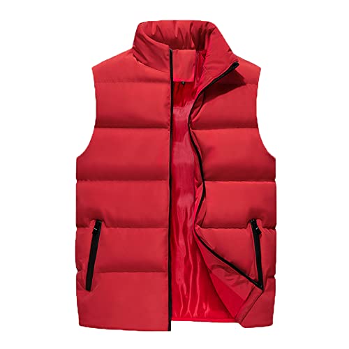 Generic Weste Herren Leichte Puffer Winter Arbeitsweste Übergrößen Mit Stehkragen Sportweste Warme Fleece Weste Gilet Ärmellose Steppweste Männer Jacket Rot L von uxxnjfg