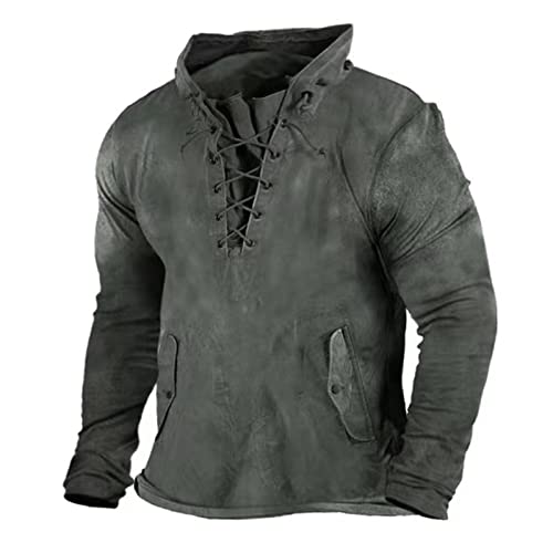 Herren Vintage Steampunk Shirt Vintage Mittelalter Kleidung Barock Pirat Victorian Langarm Kleidung Halloween Kostüm Herren Relaxo Kleid Rave Festival Fasching Outfit Performance Dunkelgrau L von uxxnjfg