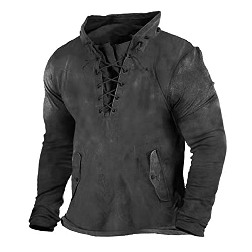 Herren Vintage Steampunk Shirt Vintage Mittelalter Kleidung Barock Wikinger Pirat Langarm Kostüm Halloween Kostüm Herren Horror Trachten Kleidung Festival Fasching Rave Outfit Schwarz 3XL von uxxnjfg