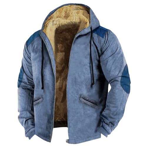 Herren Winterjacke Jacke Fleecejacke Winter Wärme Kapuzenjacke Weihnachtsgeschenke Vintage Mode Mäntel Outdoor Wandern Reiten Herbst Jacken Für Herren Coat Men Blau 7XL von uxxnjfg