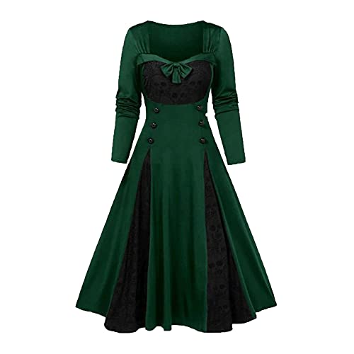 Kostüm Halloween Damen Gothic Kleid Hexe Vampir Wikinger Langarm Kostüm Fasching Barock Steampunk Tag Der Toten Kostüm Gruselig Relaxo Lustige Mittelalter Kleidung Festliches Outfit Grün M von uxxnjfg