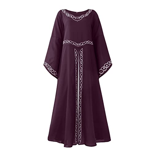 Mittelalter Kleidung Damen Maxirock Retro Priester Nonne Wikinger Glockenärmel Kleider Barock Victorian Tag Der Toten Kostüm Gruselig Große Größen Mittelalter Kleid Festliche Kleidung Lila 5XL von uxxnjfg