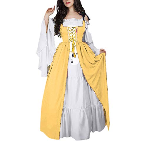 Mittelalter Kleidung Damen Renaissance Kleid Lang Retro Zweiteiliges Set Glockenärmel Faschingskostüme Fasching Barock Gothic Horror Lustige Märchen Mittelalter Kleid Damen Gelb S von uxxnjfg