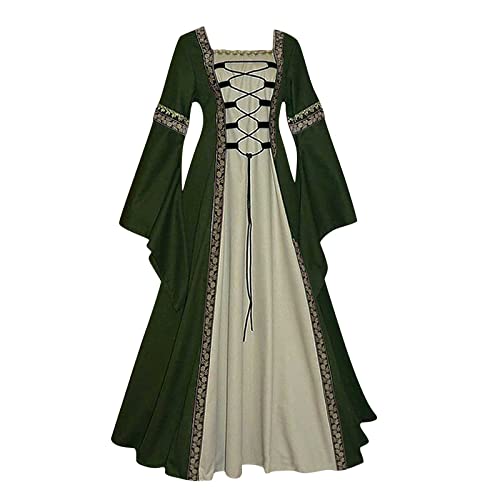 Mittelalter Kleidung Damen Retro Kleid Lang Elfen Wikinger Glockenärmel Kleider Renaissance Barock Gothic Fasching Kostüme Märchen Trachten Mittelalter Kleid Festliche Kleidung Damen Grün S von uxxnjfg