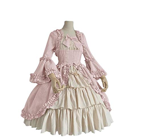 Mittelalter Kleidung Damen Retro Lolita Gothic Kleid Elfen Fee Glockenärmel Kleidung Barock Victorian Fasching Trachten Gruselig Mittelalter Kleid Festliches Outfit Damen Rosa 3XL von uxxnjfg