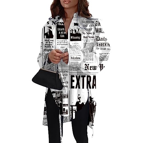 Oversize Shirt Damen Modern Elegante Locker Langarm Tunika Blumen Bluse Bunt Große Größen Hemdbluse Basic Musselin Mode Halloween Hawaii Sommer Oberteile Herbst Damen Kleidung Schwarz XL von uxxnjfg