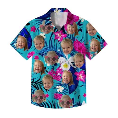 Personalisiert Hawaii Hemd Männer mit Gesicht und Name Funky Hawaiihemd Herren Kurzarm Lustig Freizeit Sommer Flamingos Blume Bedruckter Strand Beilaufig Beach Hawaii Hemdt M-4XL von uxxnjfg