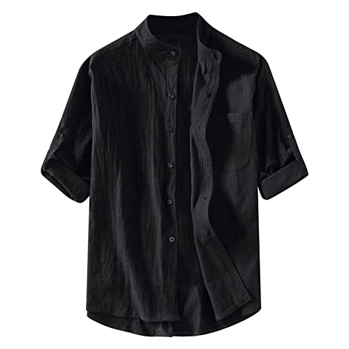 Shirt Herre Leinenhemd Kurzarm Hemd Freizeit Slim Fit Sommer Günstig Kleider Business Basic Oversize Shirt Blumen Kleidung Clothes Outfits Schwarz 5XL von uxxnjfg