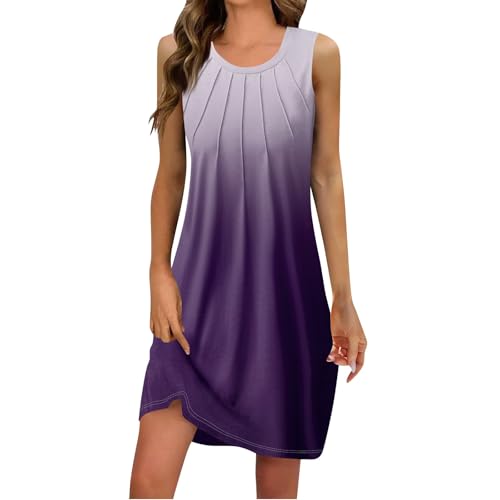 Shirtkleid Damen Sommer, Kleid Sommer Damen Boho Leicht Und Luftig Kleid Lang Blumen Große Größen Freizeitkleider Elegant Wickelkleid Hawaii Sundresses for Women Sommerkleid ärmellos Lila Rosa L von uxxnjfg