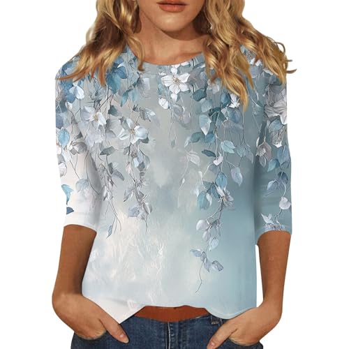 Shirts Damen Sommer Oversize Elegant T-Shirt Rundhals Y2k Boho T Shirt Longshirt 3/4 Ärmel Basic Oberteile Mit Aufdruck Summer Tops Tunika Damen Sommer(Königsblau,3XL) von uxxnjfg