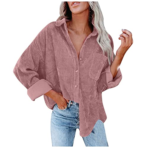 Sommerbluse Damen Modern Locker Elegante Langarm Longshirt Locker Unifarbene Oversize Shirt Mode Große Größen Business Hawaii Sommer Kleidung Für Damen Herbst Bekleidung Damen Pink 3XL von uxxnjfg