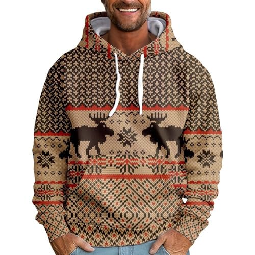 Weihnachtspulli Herren Winter Ugly Christmas Sweater Lustig Hoodie Weihnachtspullis Fleecepullover Oversize Rentier Weihnachtshoodie Weihnachtspulli 3XL von uxxnjfg
