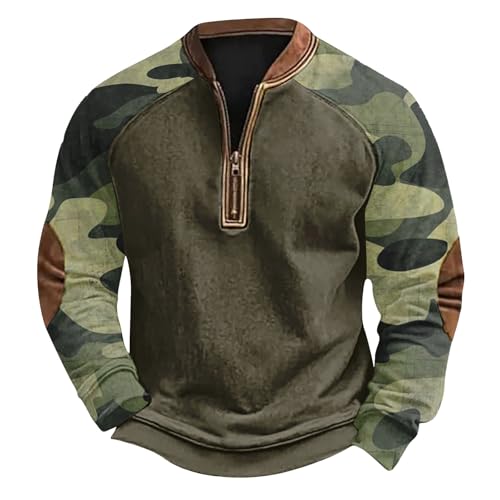 uxxnjfg 2025 Sweatshirt Herren Ohne Kapuze Mode Sport Kapuzenpullover Oberteile Warm Oversize Langarm Sweatshirt Große Größen Fleecepullover Langarmshirt Activewear Für Herren Armeegrün XXL von uxxnjfg