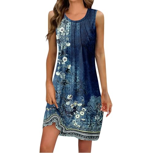 uxxnjfg Angebote des Tages Heute, Langes Sommerkleid Damen Elegant Sexy Freizeitkleider Sommer Outfits Damen Midi Hawaii Große Größen Kleid Midikleid Strand Sundresses for Women ärmellos Dunkelblau M von uxxnjfg