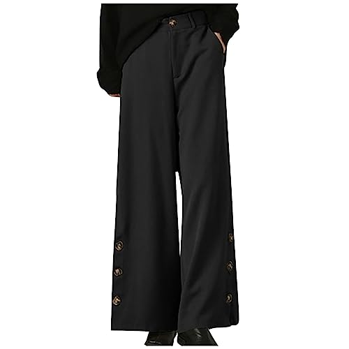 uxxnjfg Arbeitshose Damen Elegant Einfarbige Weites Bein Baggy Hose Damen Weite Stretch Freizeit Damen Hose Outdoor Bohemian Fitness Bequeme Luftige Hosen Sporthose Damen Kleidung Outfits Schwarz 3XL von uxxnjfg