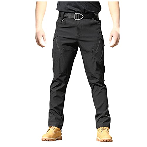 uxxnjfg Arbeitshose Herren, Cargo Hosen Herren Baggy Outdoorhose Wanderhose Mit Taschen Hosen Stretch Dschungelcamp Kostüm Freizeithose Camouflage Tactical Trekkinghose Schwarz XXL von uxxnjfg