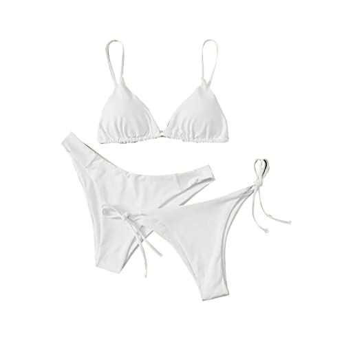 uxxnjfg Bikini Damen Set Bikini Oberteil Große Brüste Sommer Mädchen Bikini-Sets Push Up Hawaii Perioden Sport Bademode mit Triangel Bikinihose Badeanzüge Swimsuit Bandeau Top Badehose (Weiß,M) von uxxnjfg