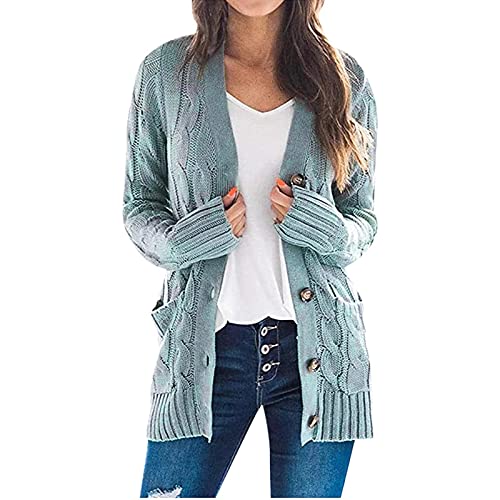 uxxnjfg Cardigan Damen Lang Strick Strickjacke Damen Lang Elegant Große Größen Longstrickjacke Open Front Casual Elegante Grobstrickjacke Fall Outfits Women Mit Taschen Strickcardigan(Minzgrün,XXL) von uxxnjfg