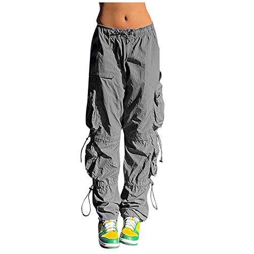 uxxnjfg Cargohose Damen Stretch Low Waist Damenhosen Weite Stretch Freizeit Cargohose Damen Festliche Outdoor Palazzo Bequeme Luftige Hosen Sporthose Damen Kleidung Clothes Outfits Grau XXL von uxxnjfg