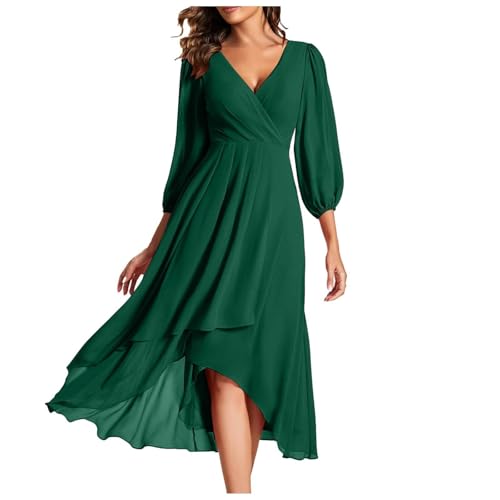 uxxnjfg Chiffonkleid Strandkleid Damen Luftig, Sommerkleid Damen Boho Leicht Und Luftig Sommerkleid Lang Sexy Baumwolle Freizeitkleider Elegant Blumenkleid Hawaii Kleid Dunkelgrün XXL von uxxnjfg