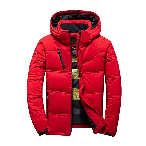 uxxnjfg Daunenjacke Herren Winterjacke mit Kapuze Puffer Jacke Basic Zipper Wärmer Steppjacke Große Größen Fleece Parka Männer Jacken Modern Langarm Jacket Wanderjacke Halloween Rot XXL von uxxnjfg