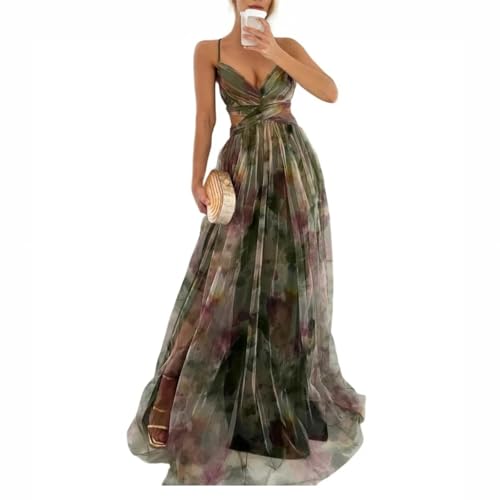 uxxnjfg Elegante Kleider Damen Abendkleider Leicht Und Luftig Maxikleider Damen Sommer Elegant Boho Tunikakleid V-Ausschnitt Sexy Sommerkleid Freizeitkleid Partykleid Summer Dress(Dunkelgrün,S) von uxxnjfg