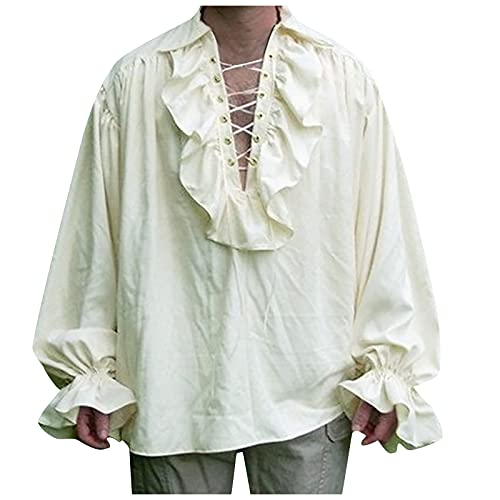 uxxnjfg Halloween Hemd Herren Langarm Gothic Oberteil Kostüm Männer Piratenkostüm Gothic Horror Kostüm Erwachsene Piraten Vampir Kostüm Karneval Faschingskostüme Meine Bestellungen Anzeigen Beige 5XL von uxxnjfg