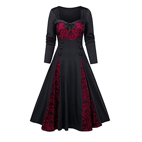 uxxnjfg Halloween Kostüm Damen Gruselig Gothic Kleid Hexe Vampir Wikinger Langarm Barock Steampunk Renaissance Day of The Dead Kostüm Gruselig Märchen Mittelalter Kleidung Festliche Kleidung Rot XXL von uxxnjfg