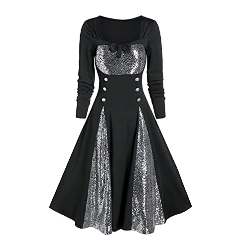 uxxnjfg Halloween Kostüm Damen Gruselig Gothic Kleid Hexe Vampir Wikinger Langarm Gothic Victorian Steampunk Fasching Kostüme Trachten Märchen Mittelalter Kleidung Festliche Kleidung Damen Silber M von uxxnjfg