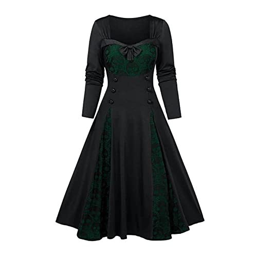 uxxnjfg Halloween Kostüm Damen Sexy Gothic Kleid Hexe Vampir Wikinger Langarm Kostüm Gothic Barock Renaissance Day of The Dead Kostüm Märchen Gruselig Mittelalter Kleid Festliches Outfit Armeegrün L von uxxnjfg