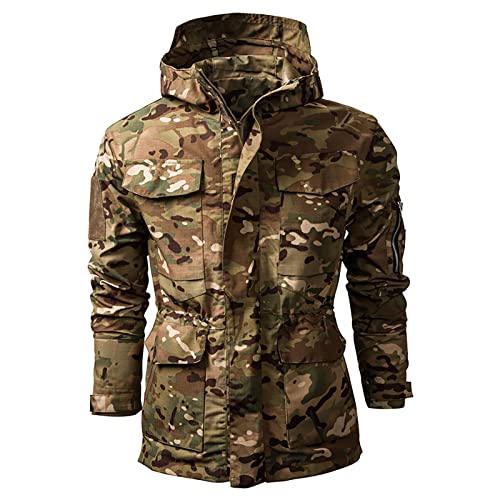 uxxnjfg Herren Jacke Winter Übergangsjacke Wärme Military Jacke Zipper Camouflage Wintermantel Wärme Arbeits Modern Outdoor Jacken Locker Langarm Winterparka Oberbekleidung Armeegrün XXL von uxxnjfg