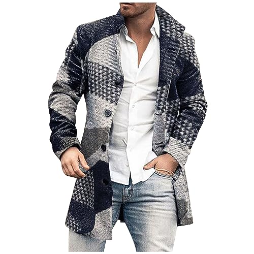 uxxnjfg Herren Jacke Winter Übergangsjacke Warme Wintermantel Trenchcoat Wintermantel Arbeits Modern Vintage Outdoor Jacken Übergrößen Langarm Winterparka Oberbekleidung Dunkelblau L von uxxnjfg