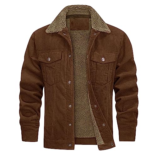 uxxnjfg Herren Winterjacke Übergangsjacke Wärme Fleecejacke Cordjacke Fleece Winterparka Modern Übergrößen Locker Outdoor Jacken Arbeits Langarm Wintermantel Oberbekleidung Braun M von uxxnjfg