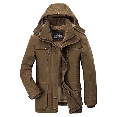 uxxnjfg Jacke Herren Winter Übergangsjacke Warme Kapuzenjacke Zipper Trenchcoat Fleece Oversized Winterparka Business Locker Wärme Herbst Jacke Vintage Langarm Wintermantel Männer Jacket Kaffee 6XL von uxxnjfg