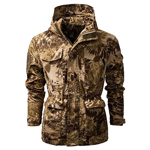 uxxnjfg Jacke Herren Winter Übergangsjacke Warme Military Jacke Zipper Camouflage Winterparka Arbeits Modern Übergrößen Outdoor Jacken Locker Langarm Wintermantel Männer Jacket Gelb XXL von uxxnjfg