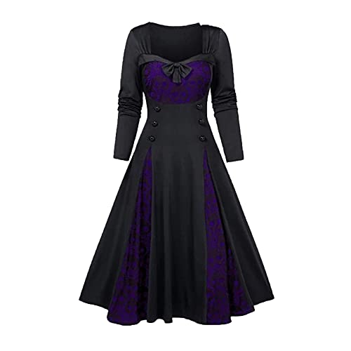 uxxnjfg Kostüm Halloween Damen Gothic Kleid Hexe Vampir Wikinger Langarm Kleidung Steampunk Barock Fasching Halloweenkostüme Trachten Märchen Böse Mittelalter Kleidung Festliche Kleidung Lila XXL von uxxnjfg