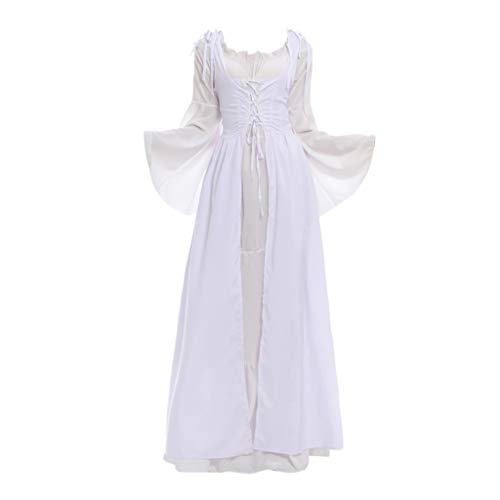 uxxnjfg Kostüm Halloween Damen Renaissance Kleid Lang Retro Zweiteiliges Set Glockenärmel Kleid Victorian Barock Fasching Fasching Kostüme Gruselig Böse Mittelalter Kleidung Damen Weiss XL von uxxnjfg