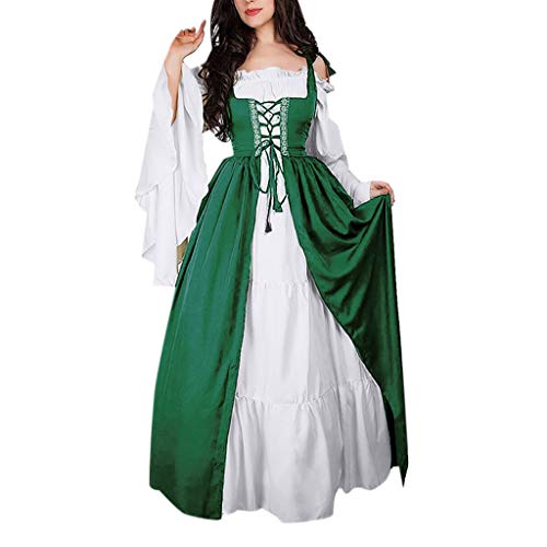 uxxnjfg Kostüm Halloween Damen Renaissance Kleid Lang Retro Zweiteiliges Set Glockenärmel Kleider Barock Gothic Victorian Kostüm Trachten Böse Mittelalter Kleid Festliche Kleidung Damen Grün S von uxxnjfg