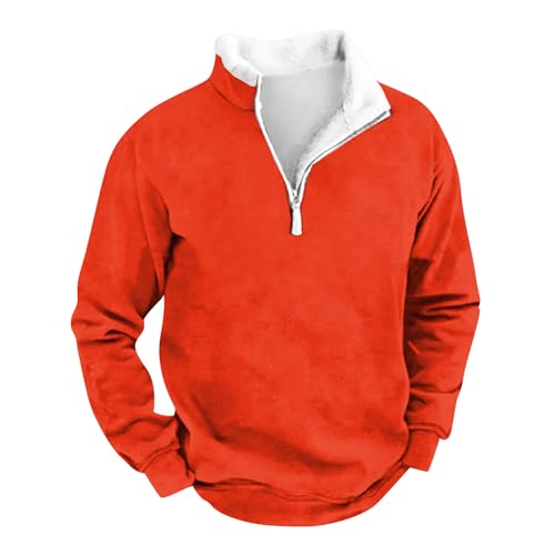 uxxnjfg Langarmshirt Herren Oberteile Fleece Winter Stehkragen Sweatshirt Ohne Kapuze Männer Geschenke Classic 1/4 Zip Langarm Sweater Herbst Oberteile Modern Poloshirt Fleecepullover Safran 4XL von uxxnjfg