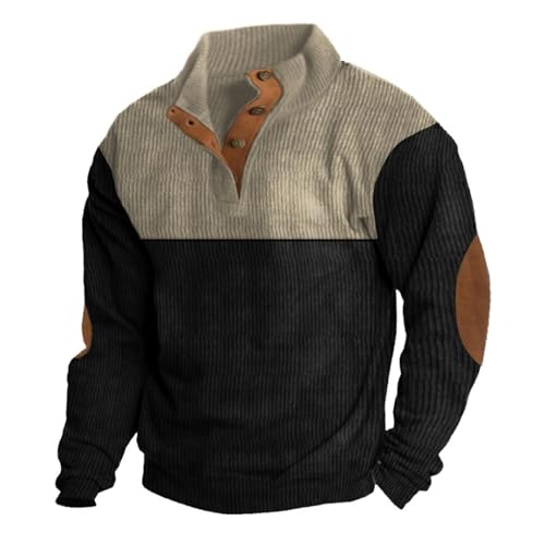 uxxnjfg Langarmshirt Herren Pullover Fleece Warme Stehkragen Oberteile Ohne Kapuze Classic Langarm Poloshirt Herbst Modern Vintage Sweater Fleecepullover Schwarz L von uxxnjfg