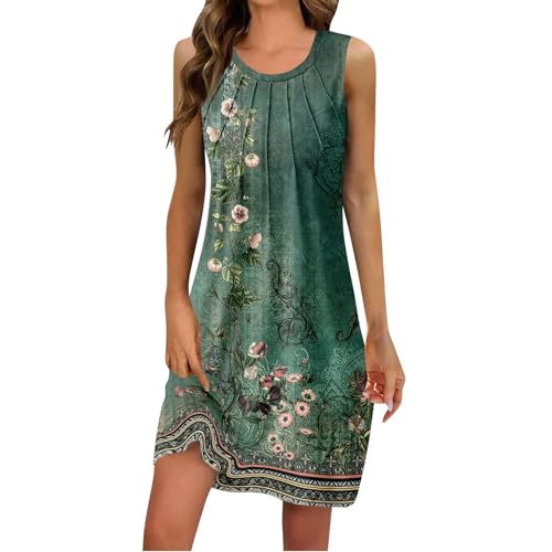 uxxnjfg Langes Sommerkleid Damen, Kleid Sommer Damen Boho Leicht Und Luftig Sommerkleider Lang Hawaii Baumwolle Midikleid Elegant Wickelkleid Blumen Sommerkleid ärmellos Dunkelgrün XL von uxxnjfg