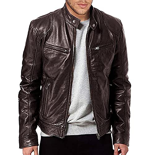 uxxnjfg Lederjacke Herren Motorradjacke Bomberjacke Winter Gefüttert Stehkragen Winterjacke Angebote Des Tages Heute Mode Sherpa Warme Jacke Herbst Outdoor Mens Jacket Kurzmantel Braun XXL von uxxnjfg