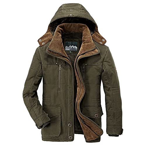 uxxnjfg Mantel Herren Winter Übergangsjacke Warme Kapuzenjacke Zipper Trenchcoat Fleece Oversized Winterparka Locker Arbeits Modern Outdoor Jacken Vintage Langarm Wintermantel Armeegrün XXL von uxxnjfg