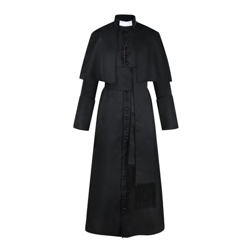 uxxnjfg Priester Kostüm für Erwachsene Cosplay Halloween Kostüm Mönch Herren Mittelalterlicher Renaissance Karneval Mönchumhang mit Gürtel Halskette Mittelalter Kleidung von uxxnjfg