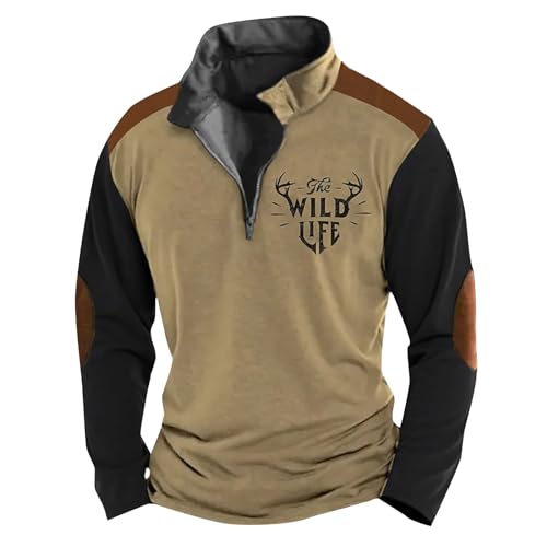 uxxnjfg Pullover Herren Ohne Kapuze Winter Fleece Classic Langarmshirt Geschenke Für Männer Sport Warme Stehkragen Sweatshirt Herbst Langarm Vintage Arbeitspullover Fleecepullover Khaki XL von uxxnjfg